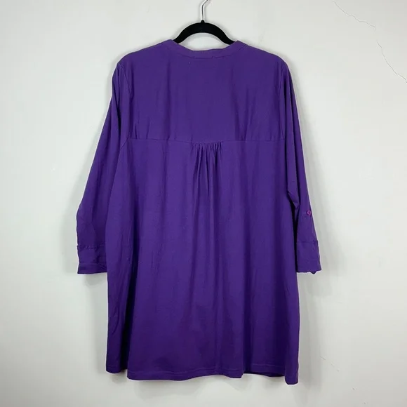 NWOT Ulla Popken Embroidered. Purple V-Neck Tunic Top 20/22 Boho Beach - Picture 5 of 8